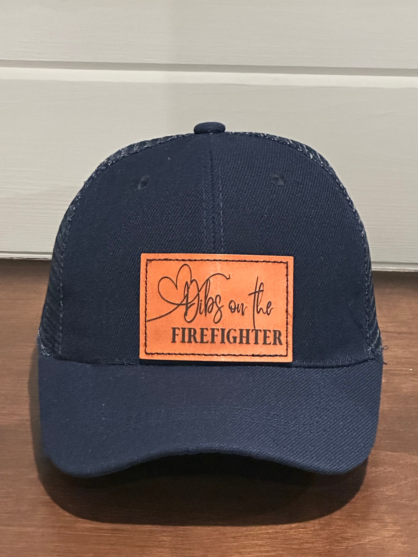 Dibs on the Firefighter Baseball Hat w/Light Brown Leather Patch