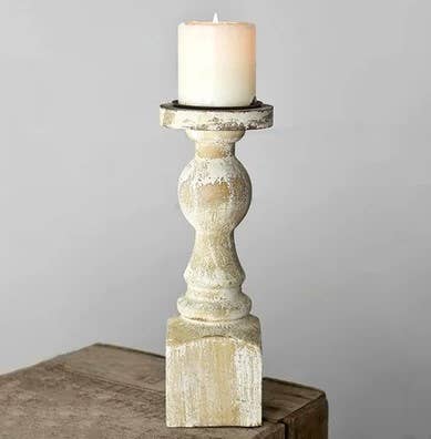 12" Antique White Candle Holder