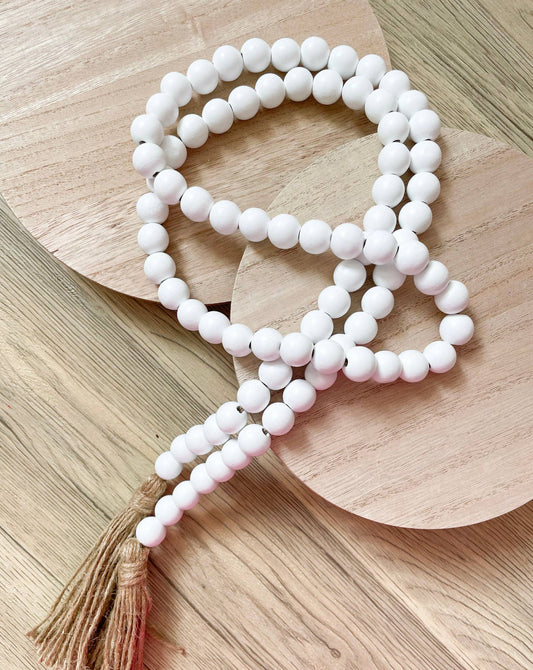 NEW White!!! Eco-friendly Wood Bead Garland w/Tassels